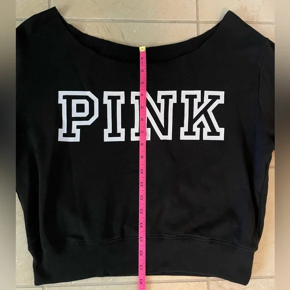 PINK Victoria's Secret Black Wide Neck Cropped Sweatshirt - Picture 3 of 10